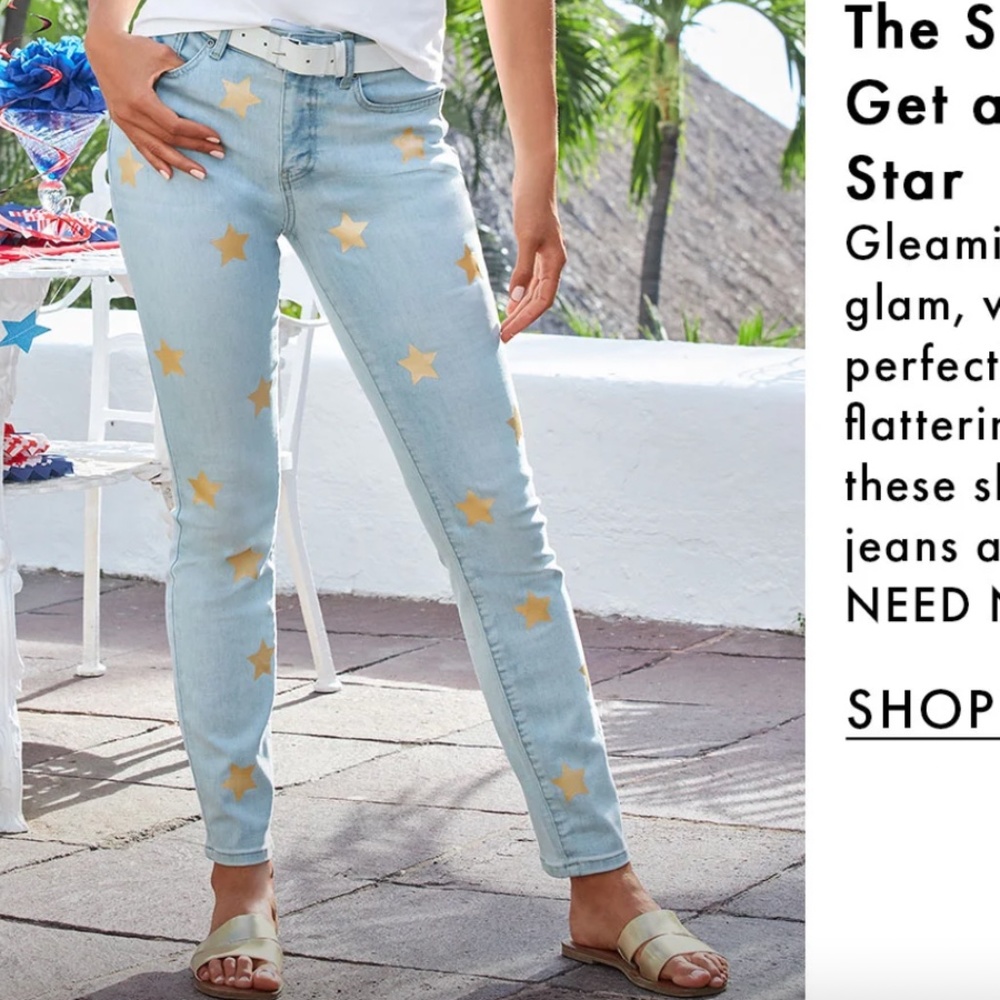 New Boston Proper S 27  Stars and Stripes Slim Ankle Jeans lightwash Blue